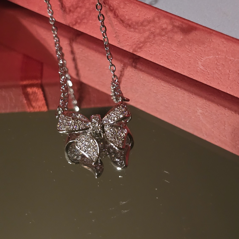 Bowknot CZ Sterling Silver Pendant Necklace